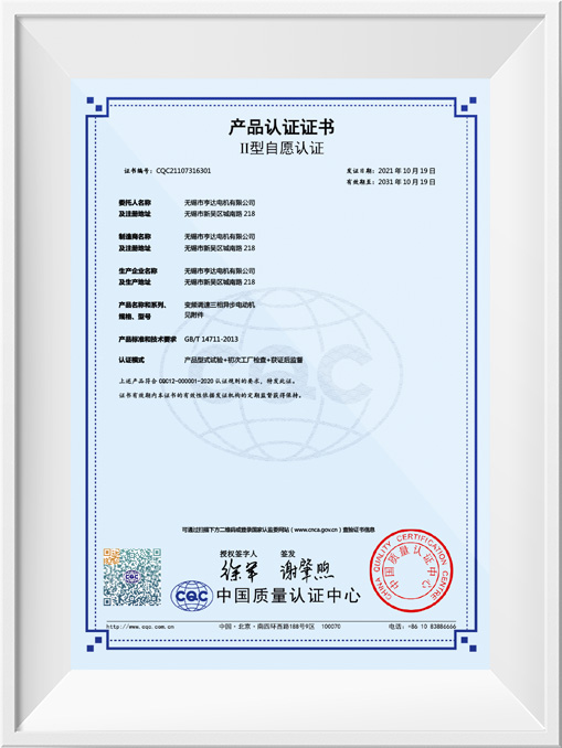 II型自愿認(rèn)證產(chǎn)品認(rèn)證證書(shū)-YE2VP&YE3VP&YE4VP